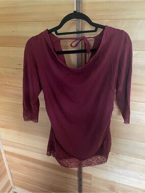 Nomads Hemp Wear Women's Burgundy Lace-Trim Scoop-Neck Tie-Back Blouse Large
